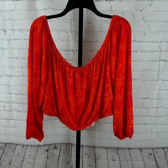 Torrid Super Soft Off Shoulder Long Sleeve Crop Top Floral Orange Plus Size 2X - Picture 5 of 7